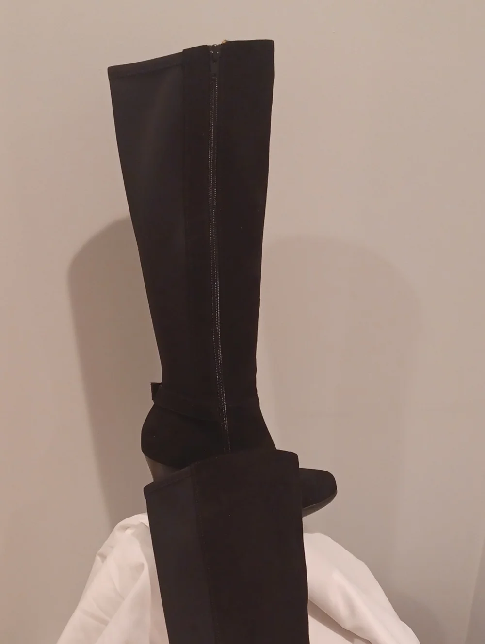 ALFANI Women's Knee Black Suede-Look Boots with Buckle Detail